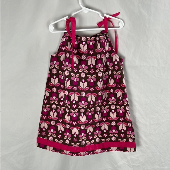 Hanna Andersson Pink and Brown Floral Tie Shoulder Dress -Size 100 4T - Picture 1 of 4